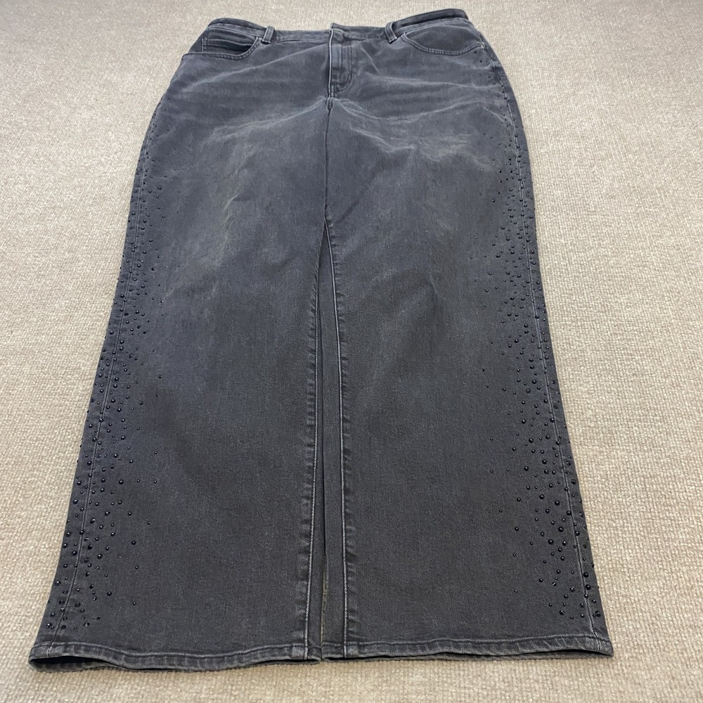 Talbots Wide Leg Jeans Womens 16 Charcoal Wash High Rise Beaded Boho Stretch